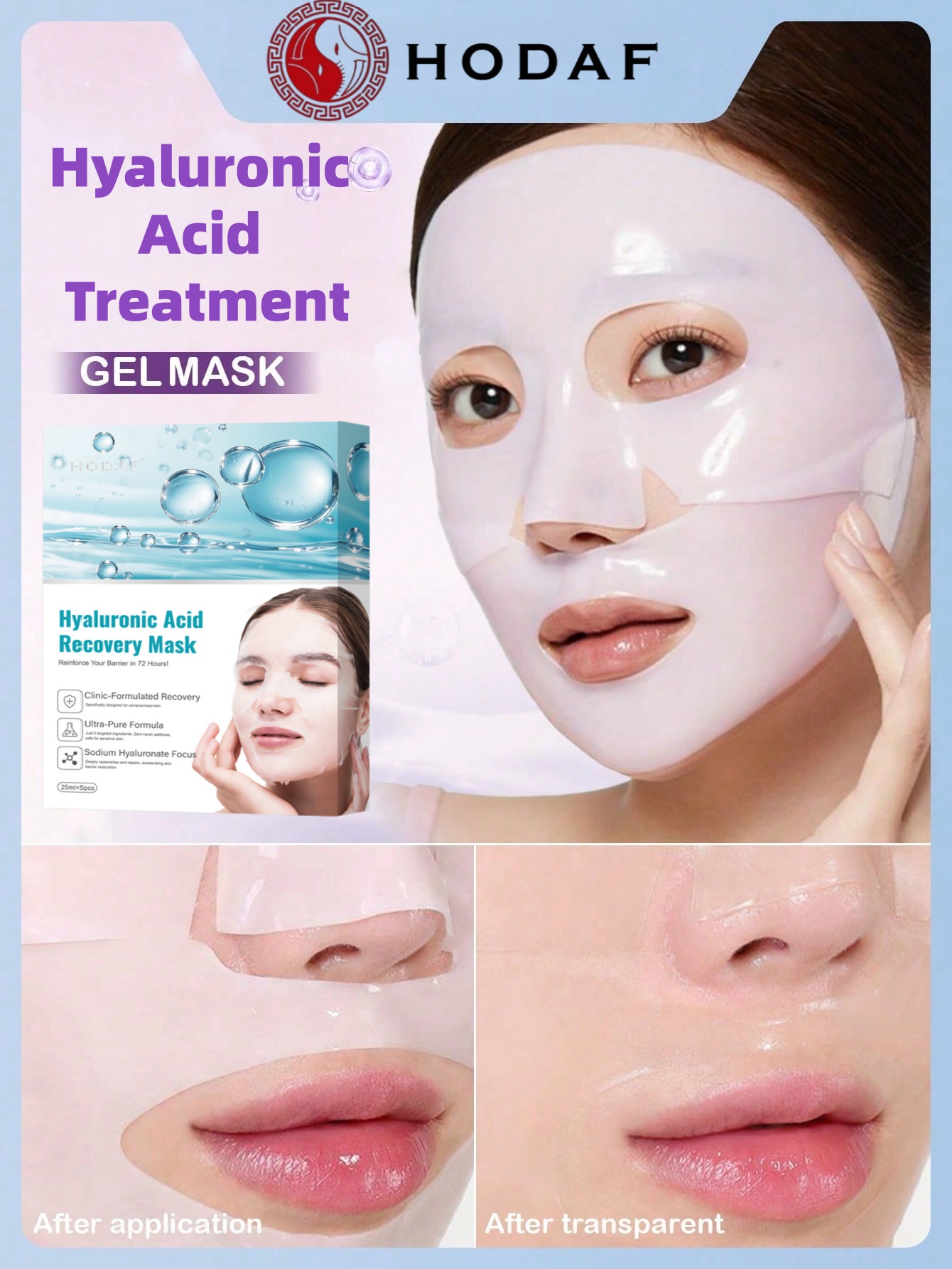 Luxury Skincare Store - HODAF 5枚入りヒアルロン酸保湿フェイシャルマスクシートマスク、顔の保湿、毛穴の縮小、保湿フェイスマスク、スキンケア、韓国スキンケア