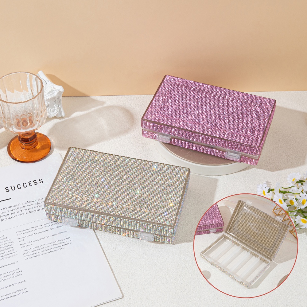 Luxury Skincare Products - 豪華な光沢のあるラインストーン収納ボックス、ネイルジェルポリッシュとまつげエクステ両用、ポータブルグリッターダイヤモンドメイクアップオーガナイザー