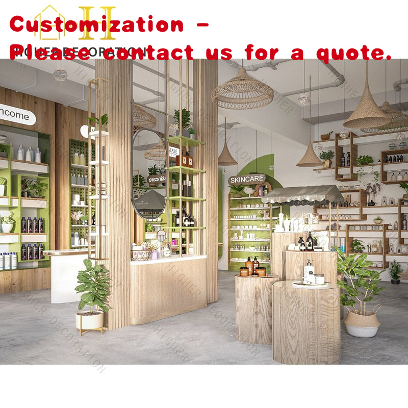 Luxury Skincare Store - カスタムメイドのディスプレイ家具、ディスプレイ棚、高級ディスプレイキャビネット、スキンケアストア、サロン用、木製、ガラス、LED照明付き