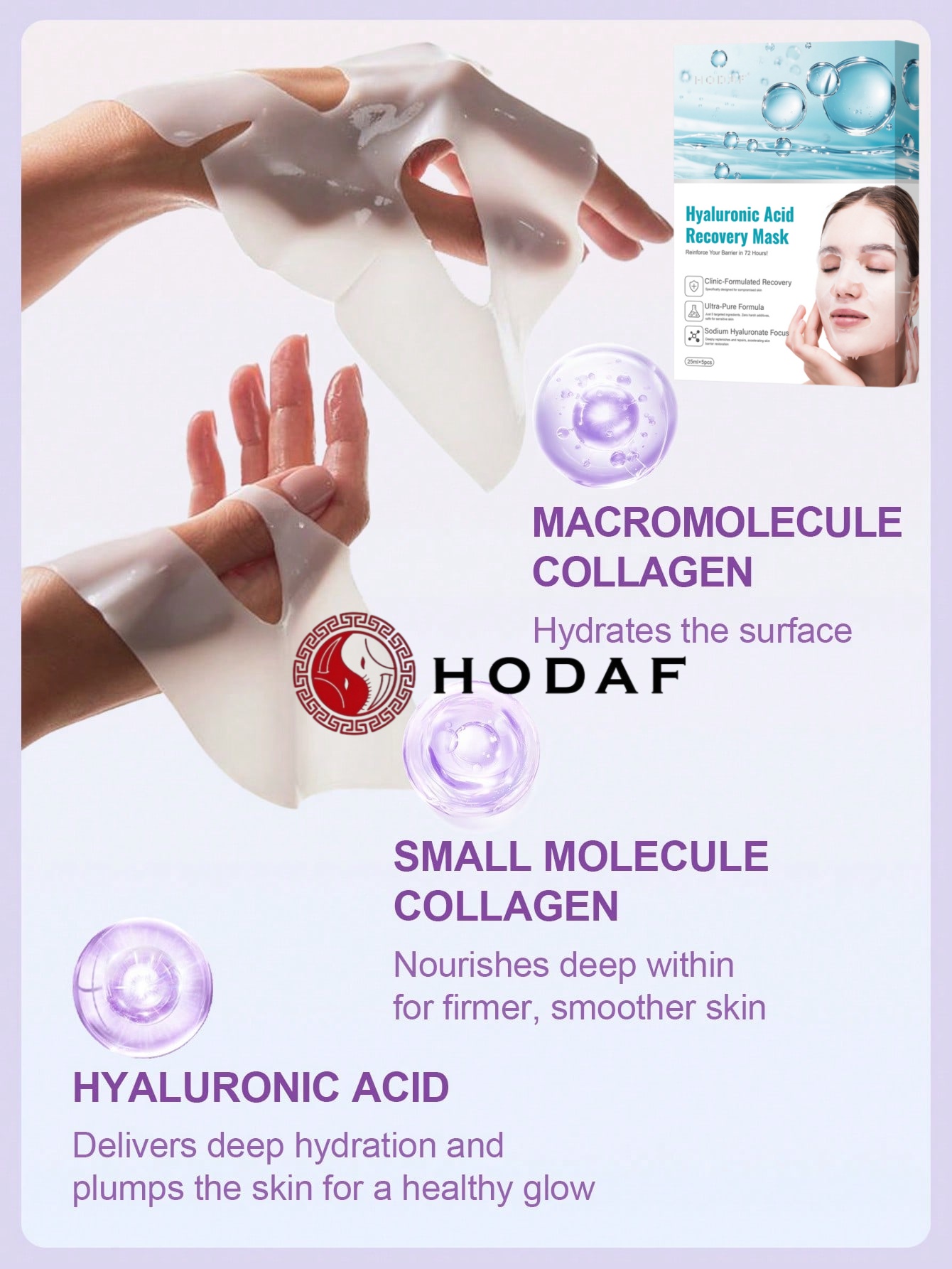 HODAF 5枚入りヒアルロン酸保湿フェイシャルマスクシート - Luxury Skincare Store のレビューと価格