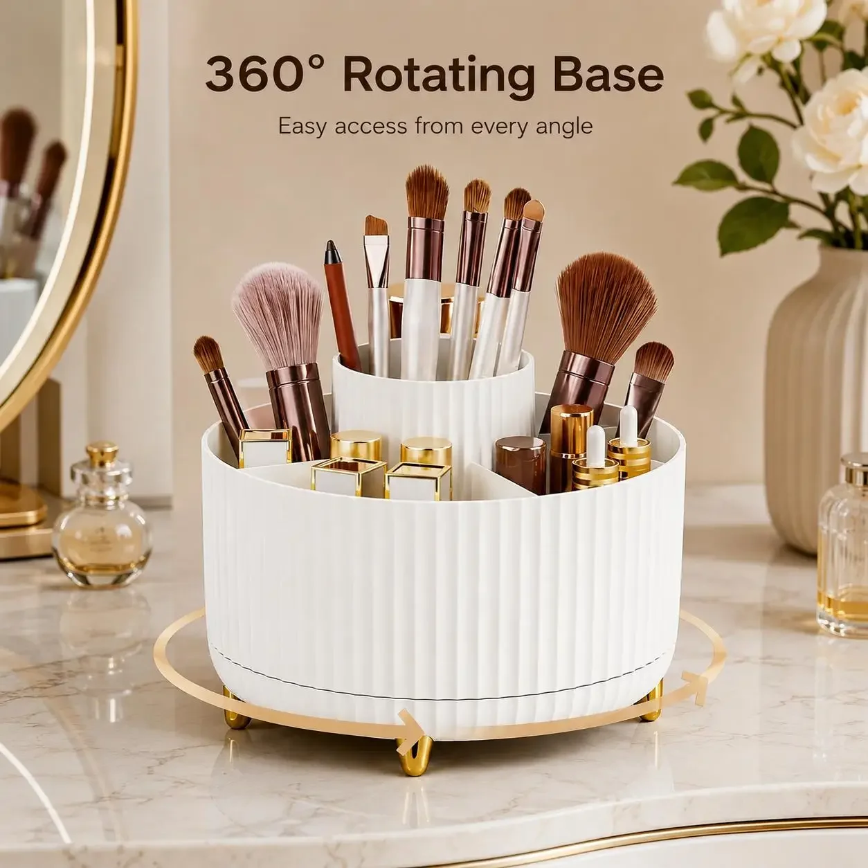 360度回転式メイクアップオーガナイザー 高級ストライプコス - Luxury Skincare Box のレビューと価格