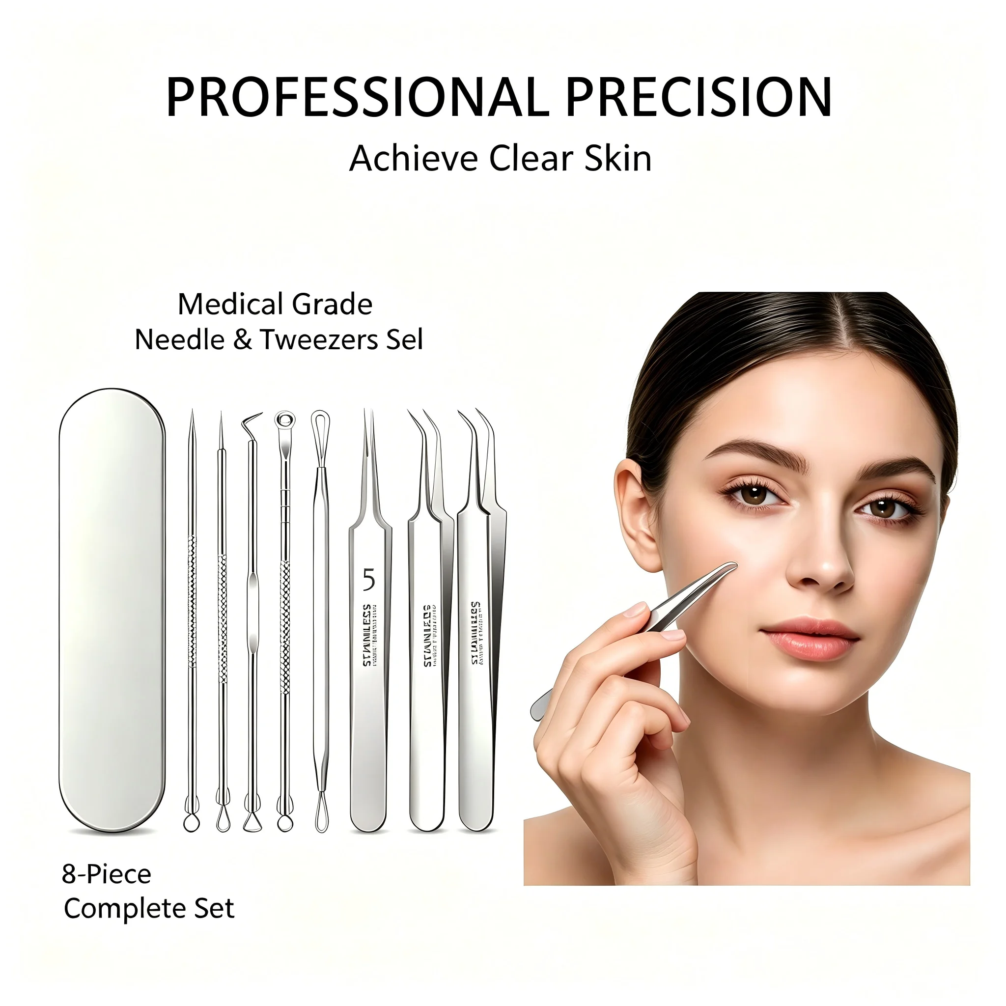 8個入りプロ仕様ニキビ針＆ピンセットセット - ステンレス製 - Luxury Skincare Acne のレビューと価格